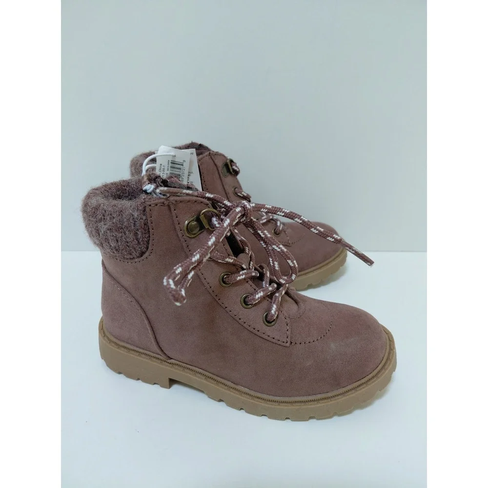 Old Navy Toddler‎ Brown Faux Suede Combat Boots Knit Collar Size 9